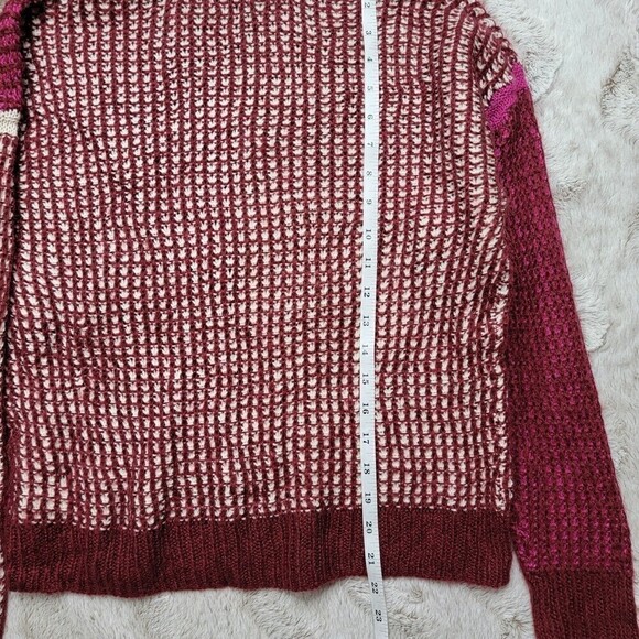 Splendid Magenta Raspberry Color Block Waffle Knit Cozy Sweater Size Small - Picture 11 of 13